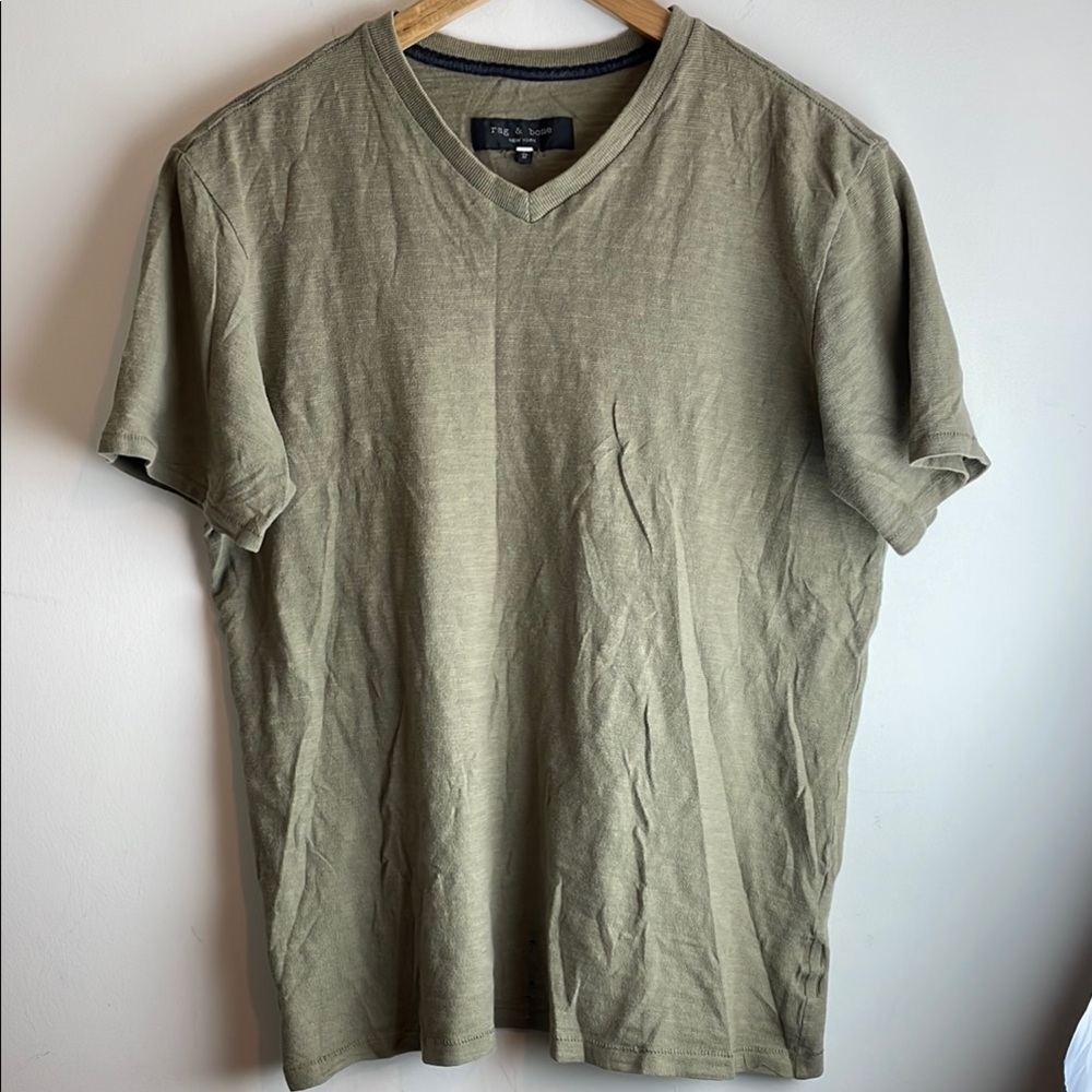 Rag & Bone Olive Green V-Neck Men's Shirt Size M *flaws*